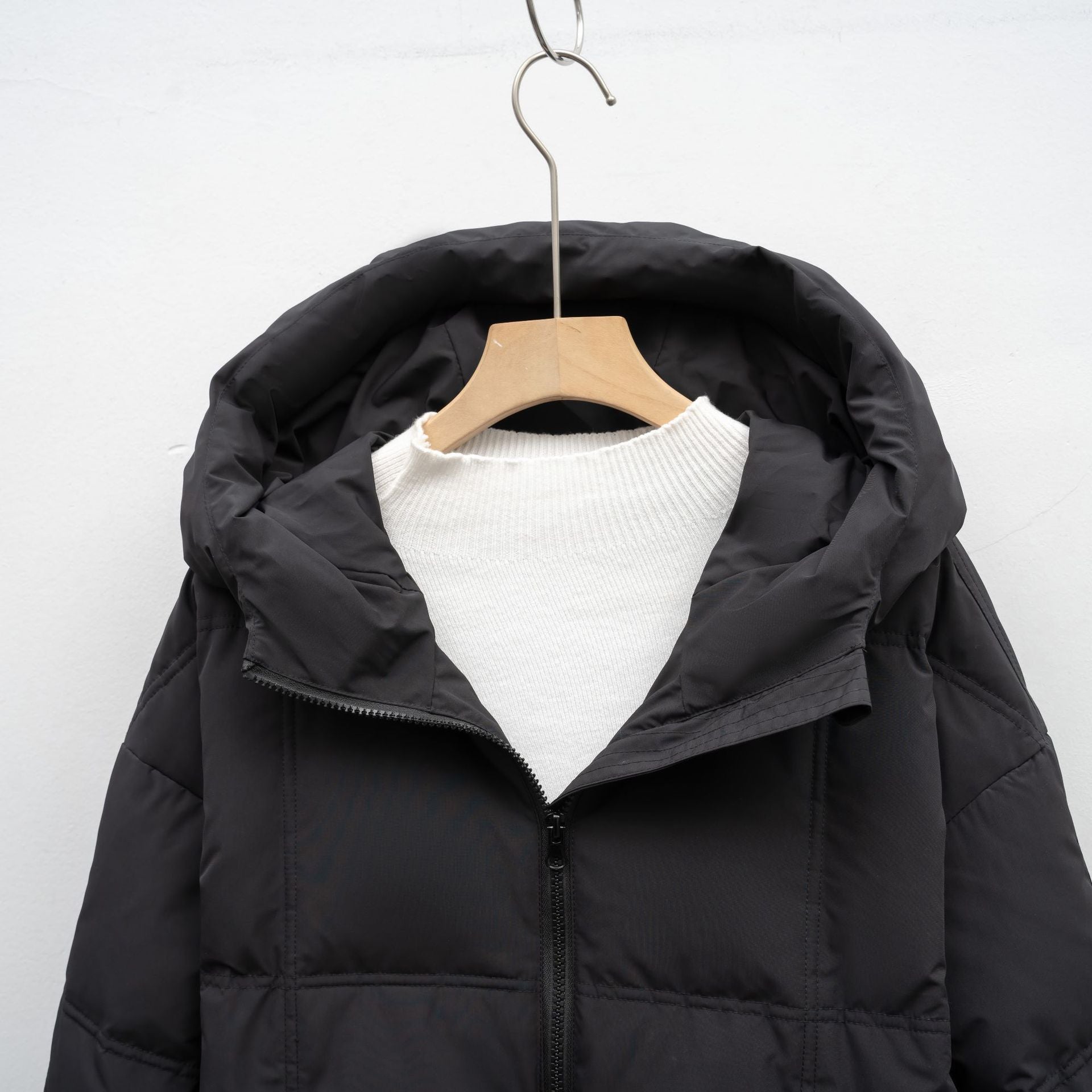 Lange Gewatteerde Jas met Capuchon