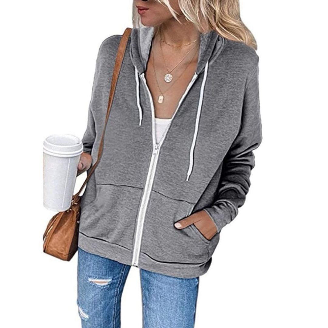 Comfortabele Katoenmix Dames Hoodie met Ritssluiting