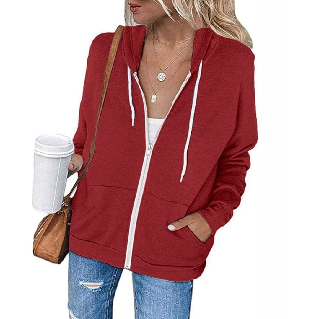 Comfortabele Katoenmix Dames Hoodie met Ritssluiting