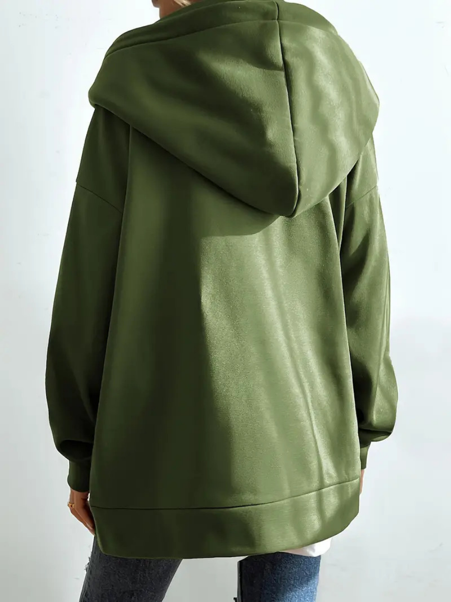 Fleece Katoenmix Dames Hoodie met Rits en Hoge Kraag