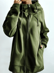 Fleece Katoenmix Dames Hoodie met Rits en Hoge Kraag