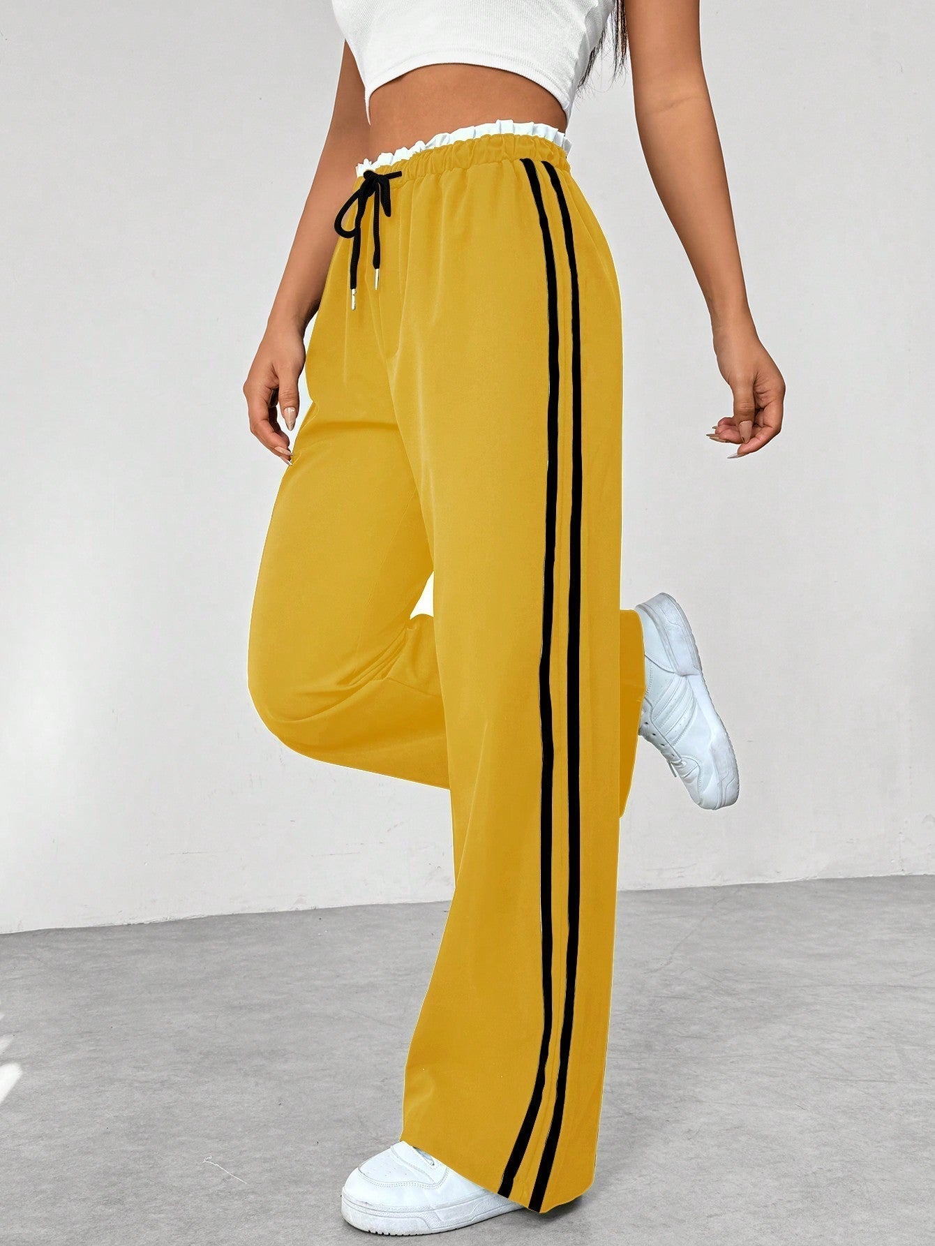 Trend Sportieve Wide-Leg Broek – Comfortabele Streetwear Broek met Strepen