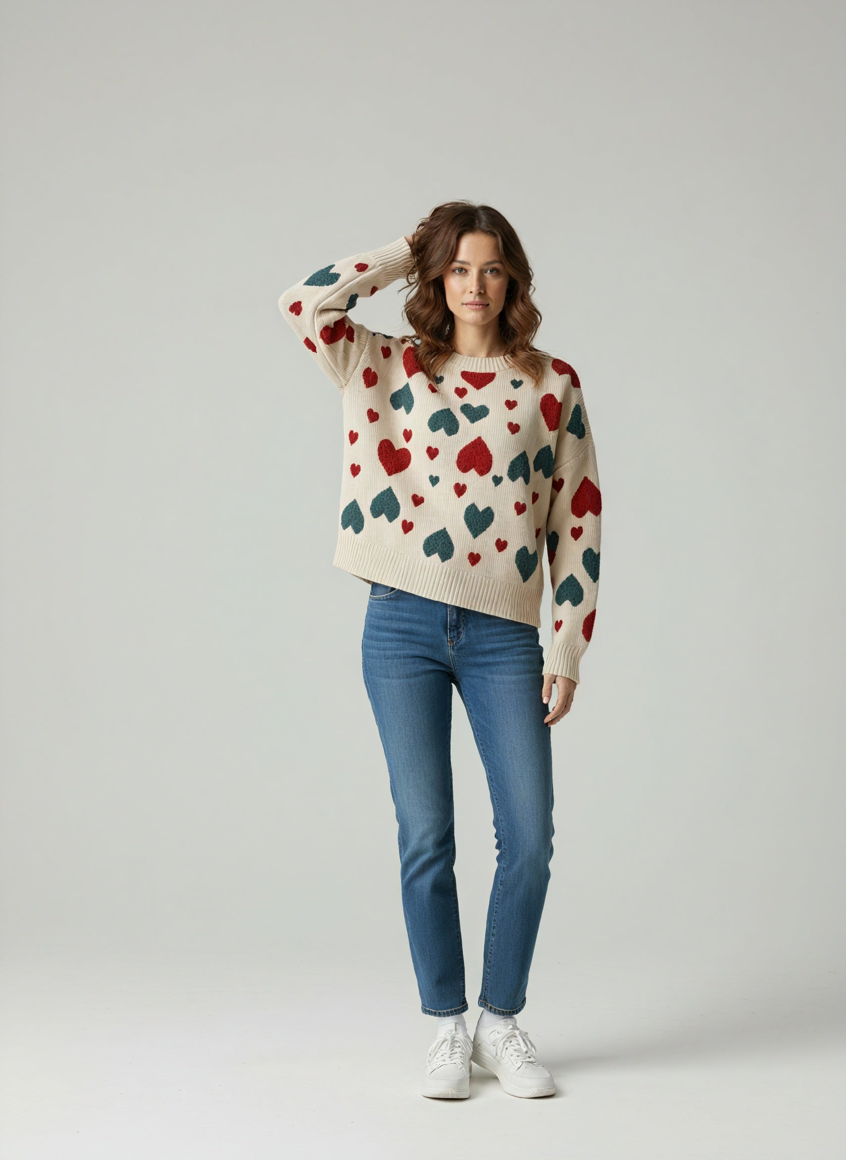Vinny Wollen Trui Dames | Warme trui met Hartjespatroon en Stijlvolle Pasvorm