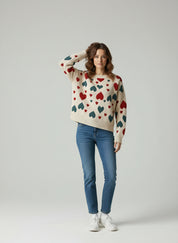 Vinny Wollen Trui Dames | Warme trui met Hartjespatroon en Stijlvolle Pasvorm