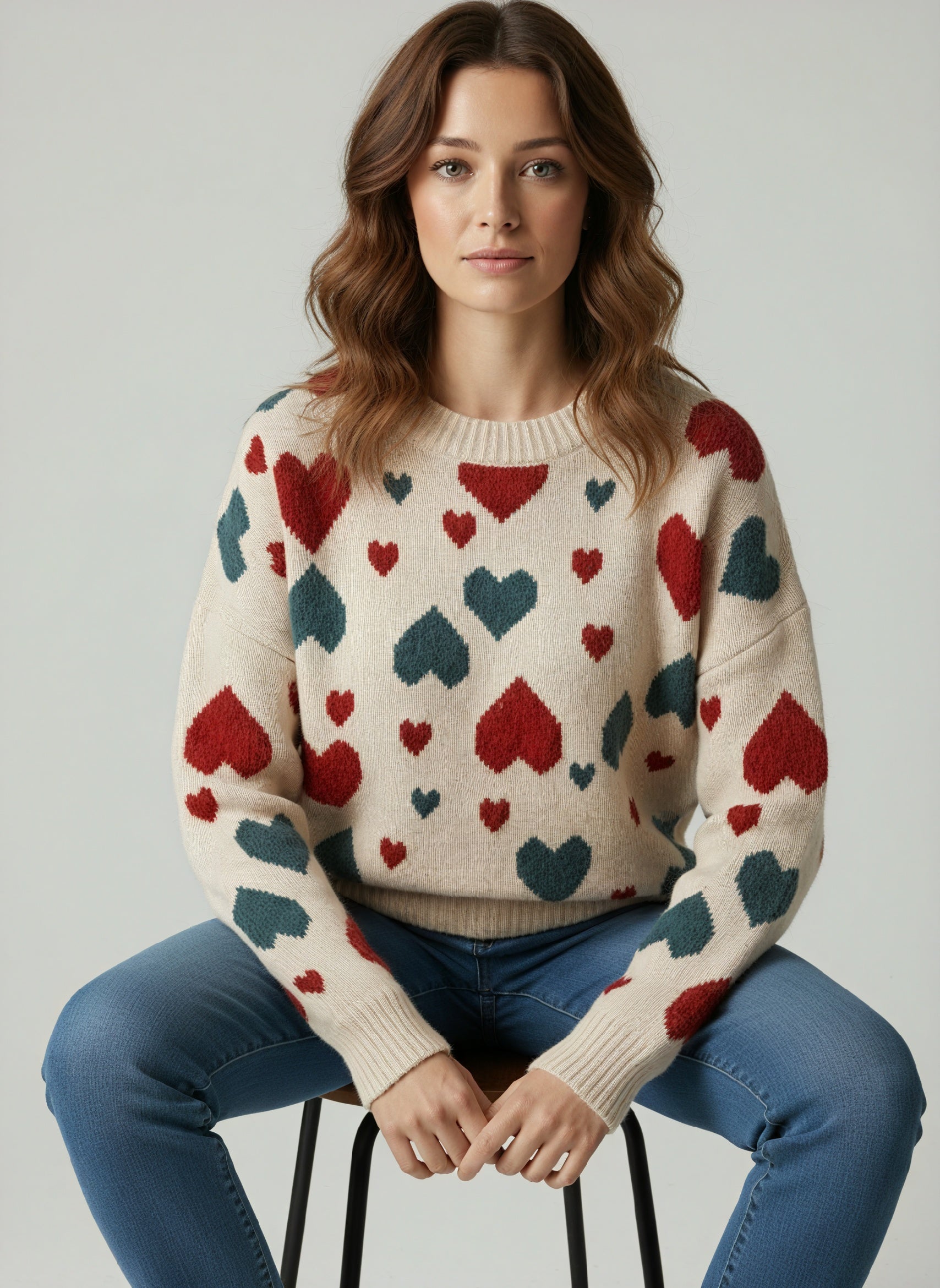 Vinny Wollen Trui Dames | Warme trui met Hartjespatroon en Stijlvolle Pasvorm