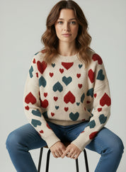 Vinny Wollen Trui Dames | Warme trui met Hartjespatroon en Stijlvolle Pasvorm