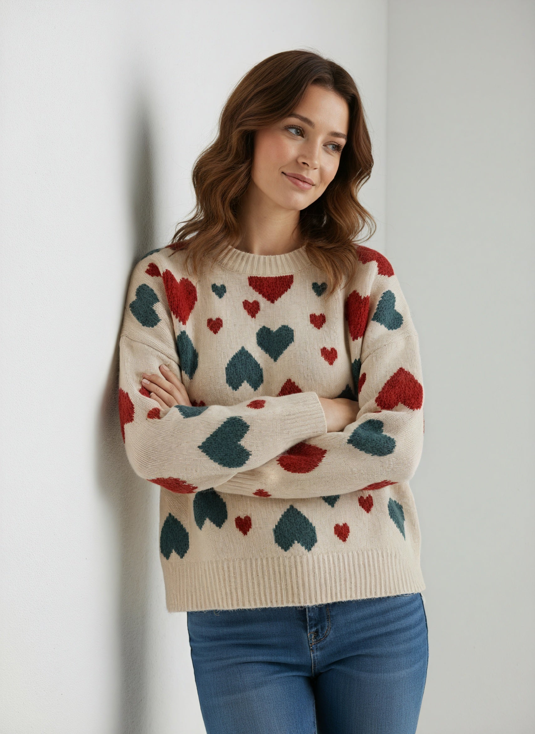 Vinny Wollen Trui Dames | Warme trui met Hartjespatroon en Stijlvolle Pasvorm