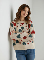 Vinny Wollen Trui Dames | Warme trui met Hartjespatroon en Stijlvolle Pasvorm