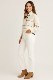 Dames Trui met Open Kraag en Knoopsluiting – Elegante Gebreide Sweater