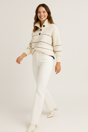 Dames Trui met Open Kraag en Knoopsluiting – Elegante Gebreide Sweater