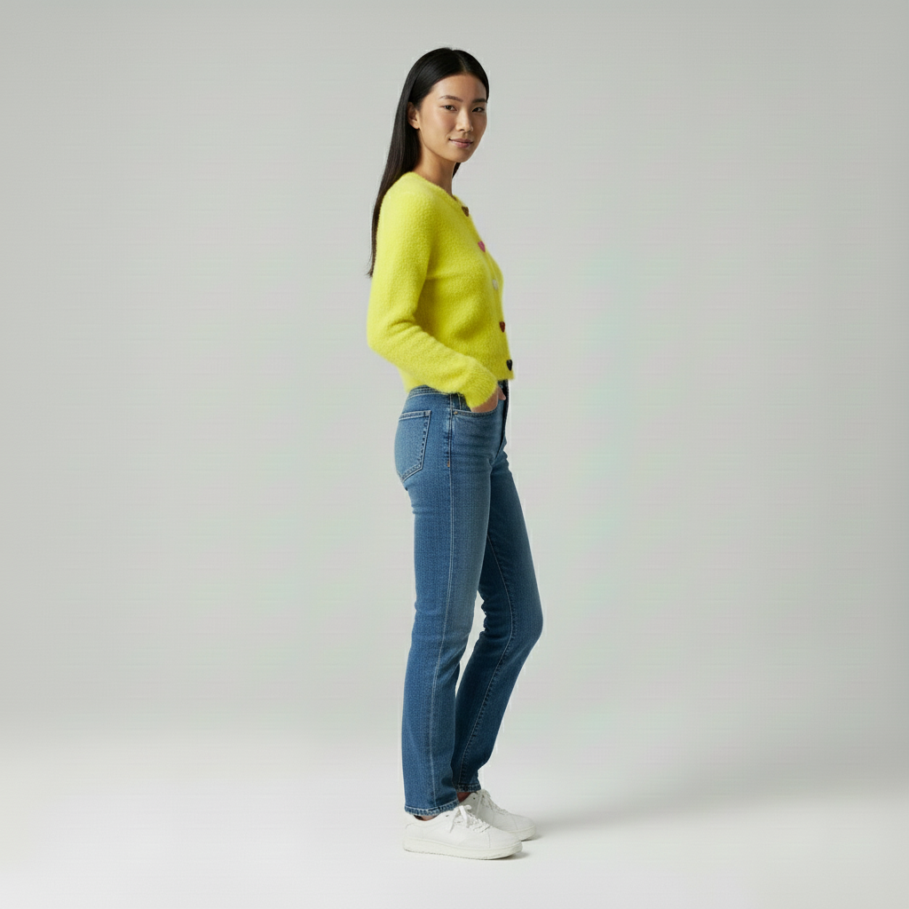 Zacht Gehaakt Dames Vest – Pluis Knitwear met Hartknopen