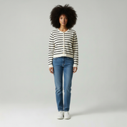 Gebreid Dames Vest – Gestreepte Cardigan – Trendy Knitwear