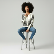 Gebreid Dames Vest – Gestreepte Cardigan – Trendy Knitwear