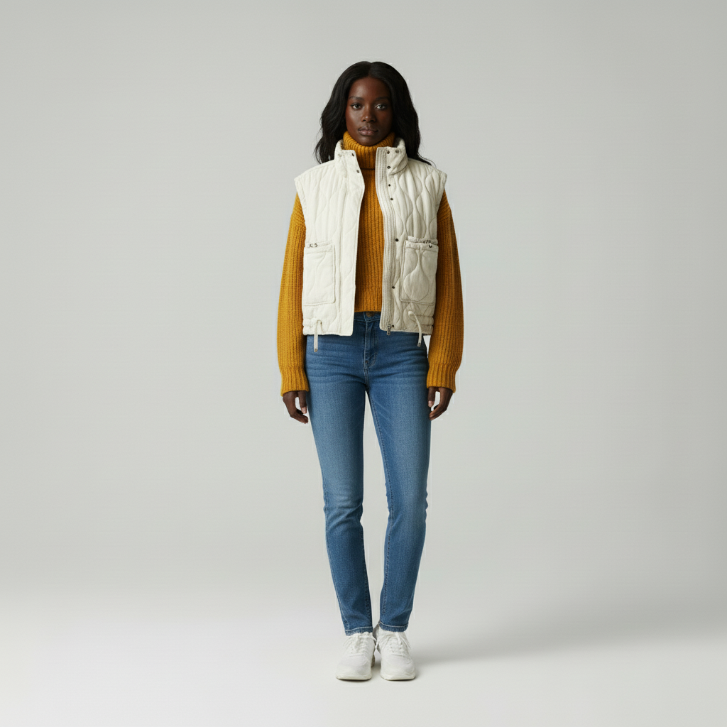 Dames Gewatteerd Vest met Hoge Kraag – Trendy & Comfortabel