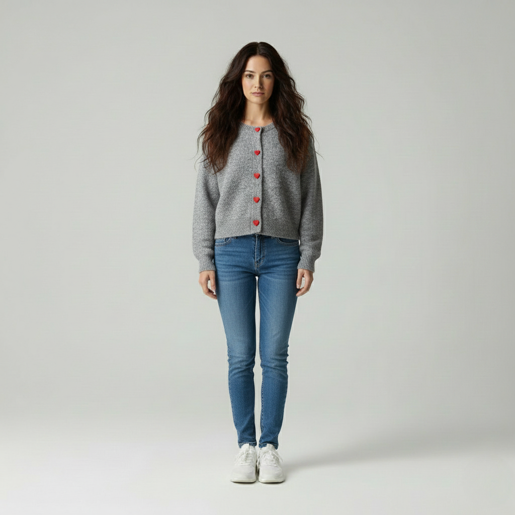 Wollen Dames Cardigan – Gebreid Vest met Hartknopen