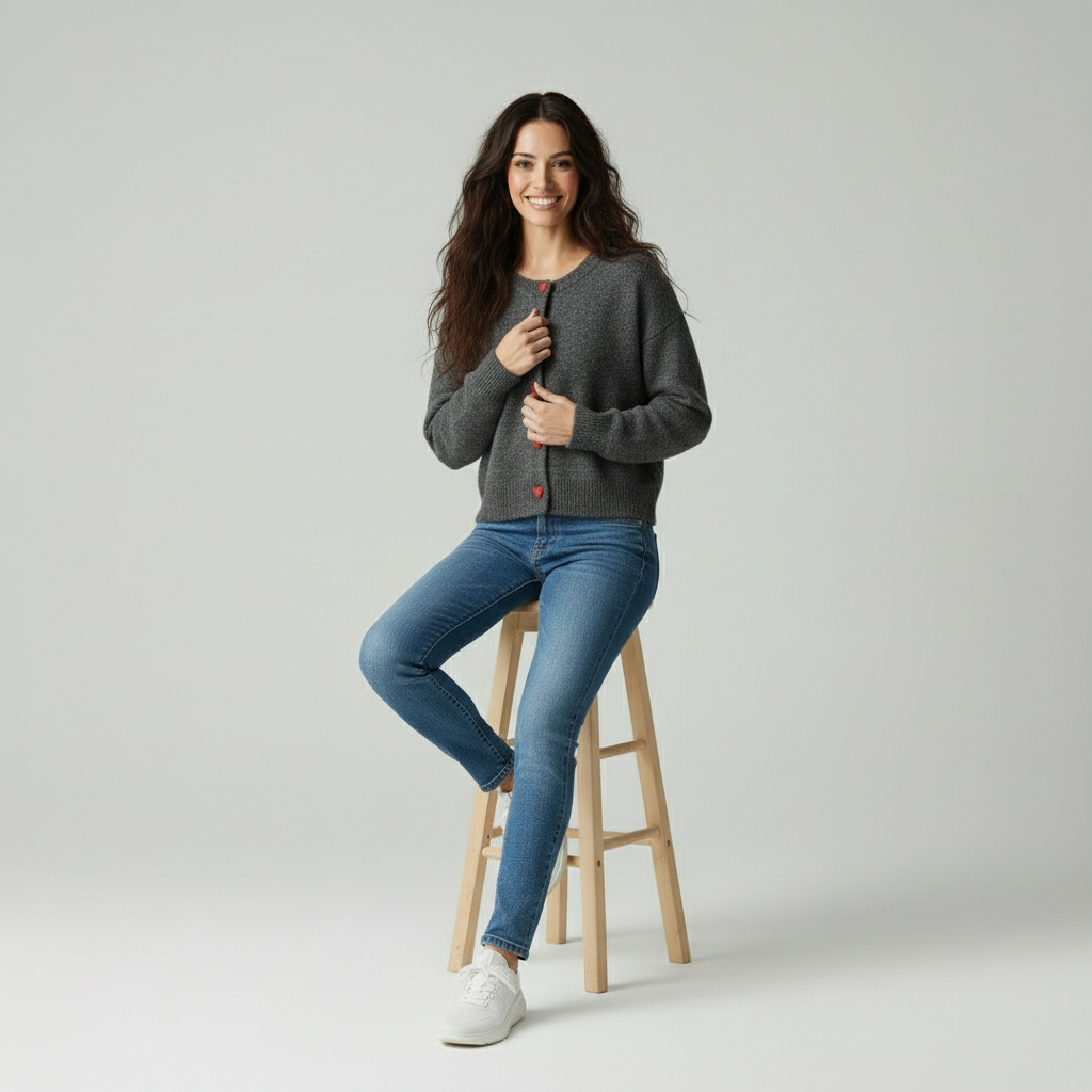 Wollen Dames Cardigan – Gebreid Vest met Hartknopen