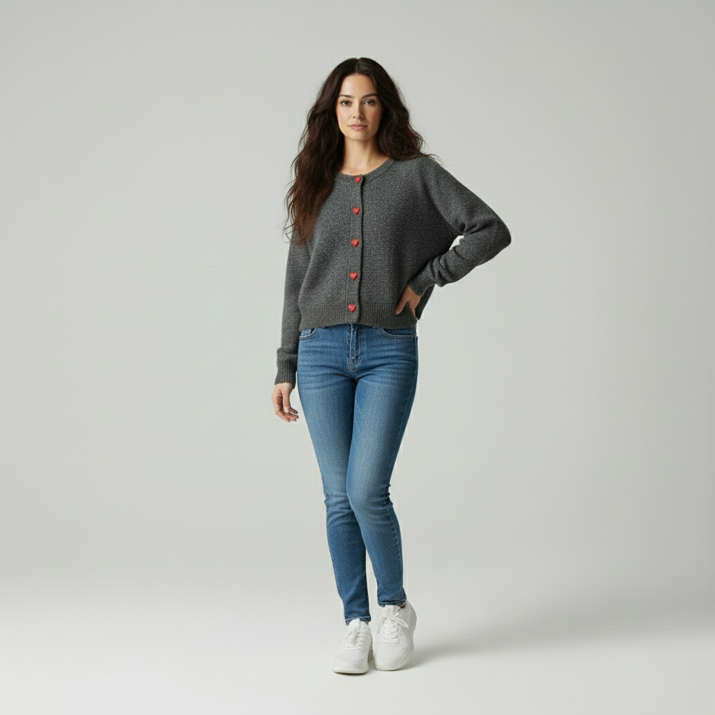 Wollen Cardigan met Hartknopen