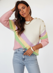Zachte Gebreide Dames Trui met Kleurblokken