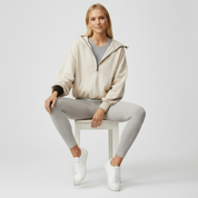 Casual Dames Hoodie – Half Zip, Zakken en Verlaagde Schouder