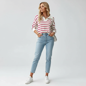 Gebreid Gestreept Poloshirt – Dames