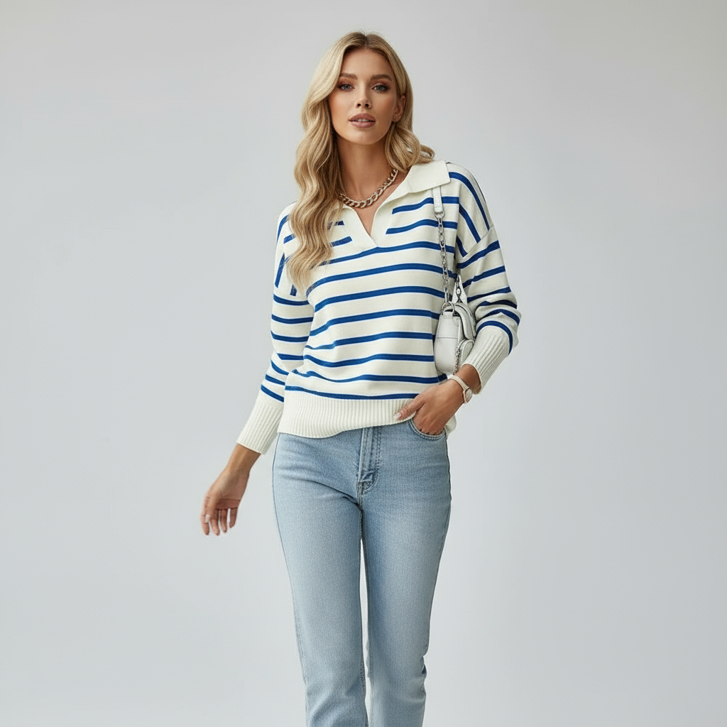 Gestreept Gebreid Poloshirt