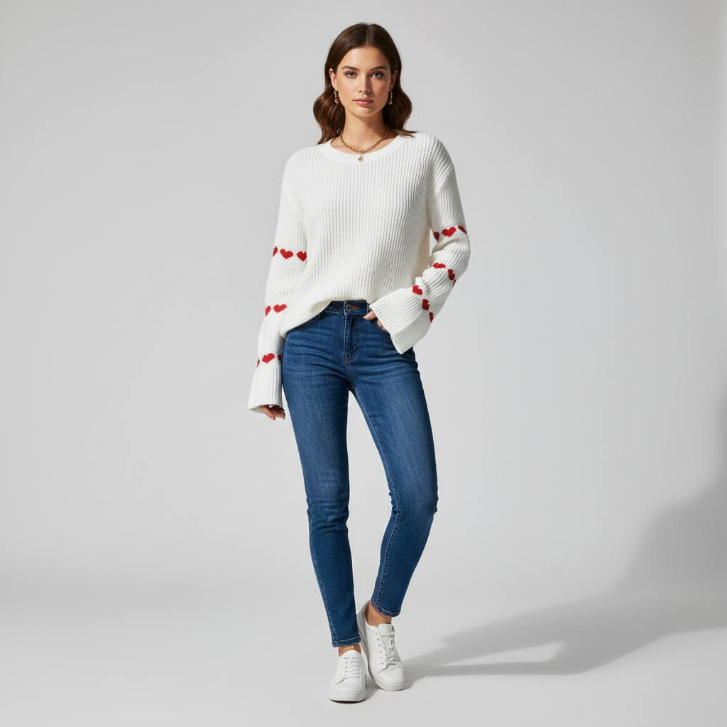 Dea Studios Gebreide Trui met Hartjes en Belmouwen