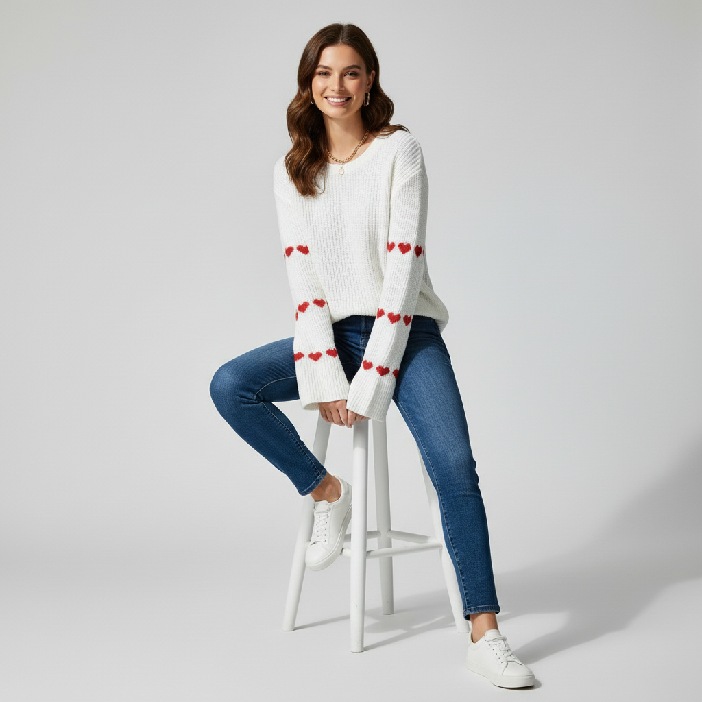 Dea Studios Gebreide Trui met Hartjes en Belmouwen