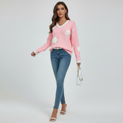 V-Hals Dames Trui met Bloemenprint