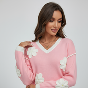 V-Hals Dames Trui met Bloemenprint