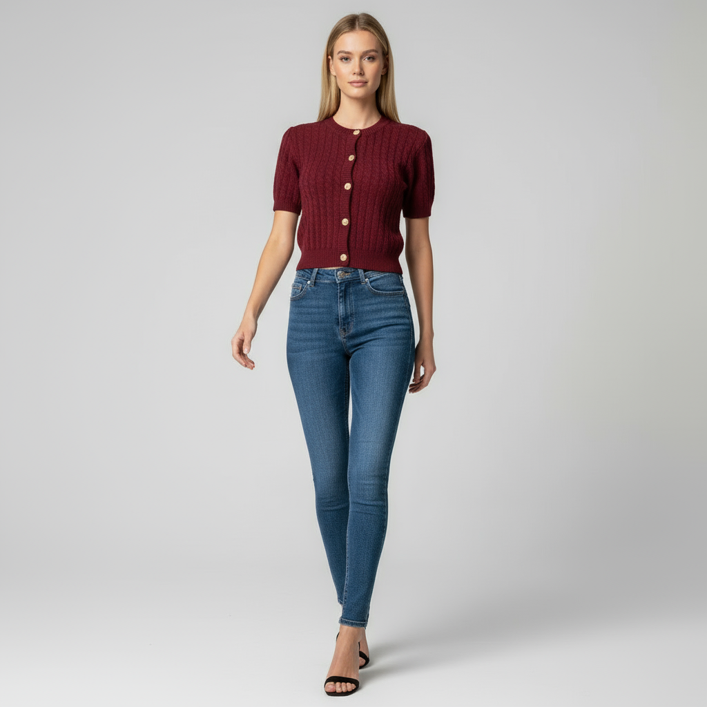 Gebreide Korte Mouw Top – Dames Knitwear