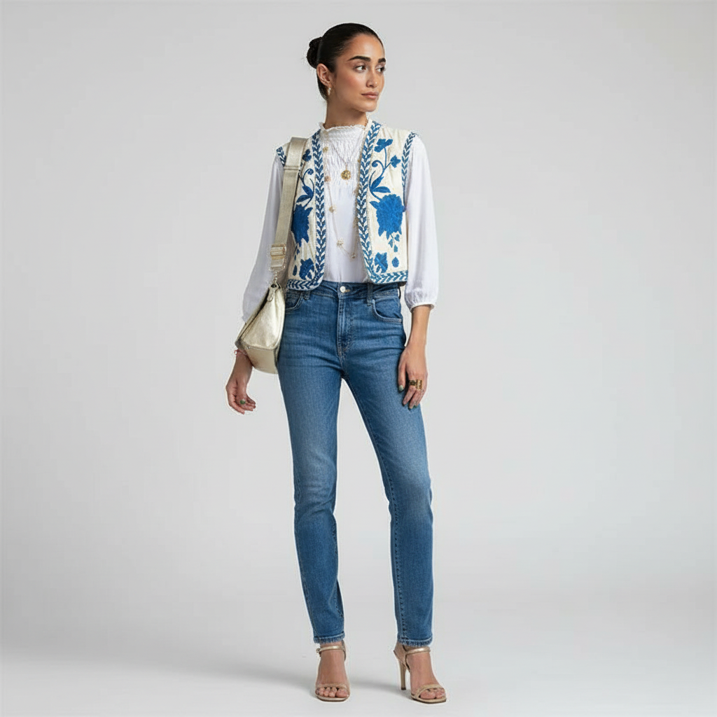 Wildflower Gilet – Geborduurd & Luchtig Damesvest