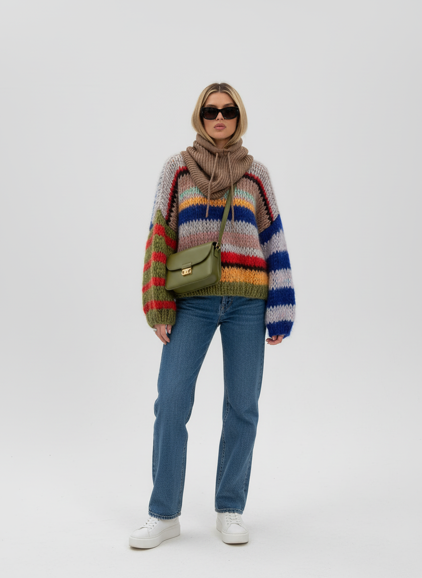 Izaline Gebreide Dames Trui – Kleurrijke Knitwear voor Vrolijke Look