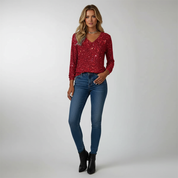 Dames Glitter V-Hals Top – Trendy Lange Mouwen Top voor Lente & Zomer | Caroline