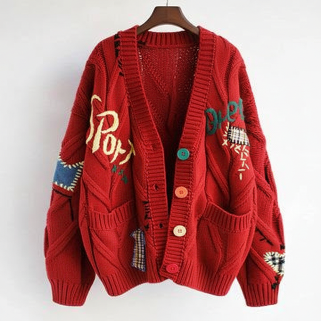 Kabelgebreid Vest met Unieke Patchwork Details