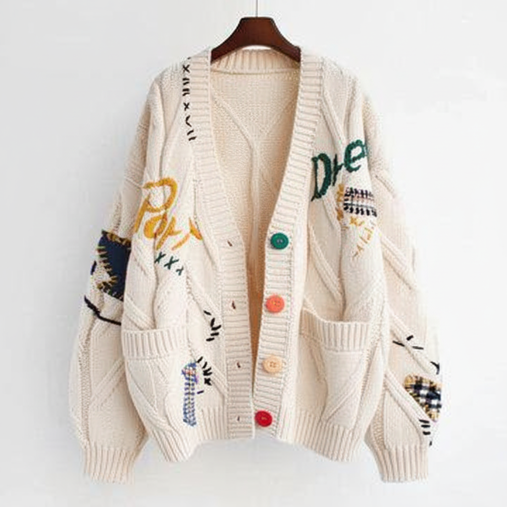 Kabelgebreid Vest met Unieke Patchwork Details