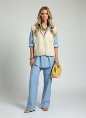 Ovelia Dames Bodywarmer – Trendy Wollen Gilet met Knopen en Elegante V-Hals