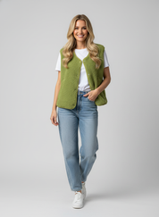 Ovelia Dames Bodywarmer – Trendy Wollen Gilet met Knopen en Elegante V-Hals