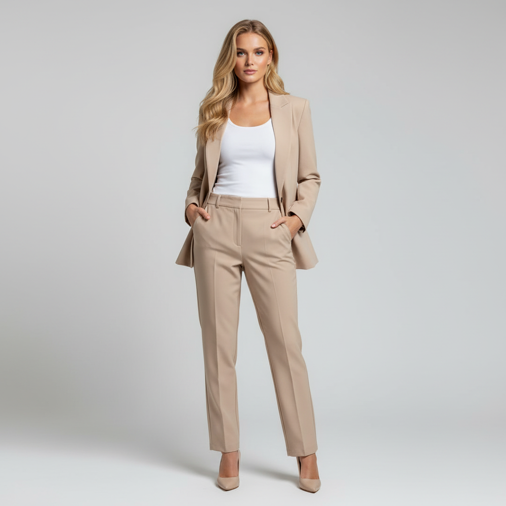 Dames Broekpak – Chique Two Piece Set met Tailored Blazer en Rechte Pantalon
