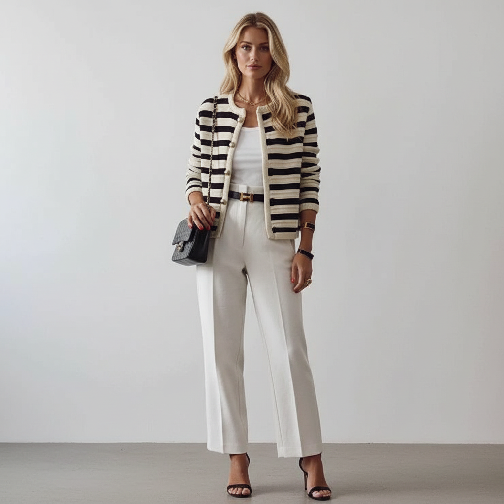 Rianna Dames Vest – Gestreept Design met Stijlvolle Knopen