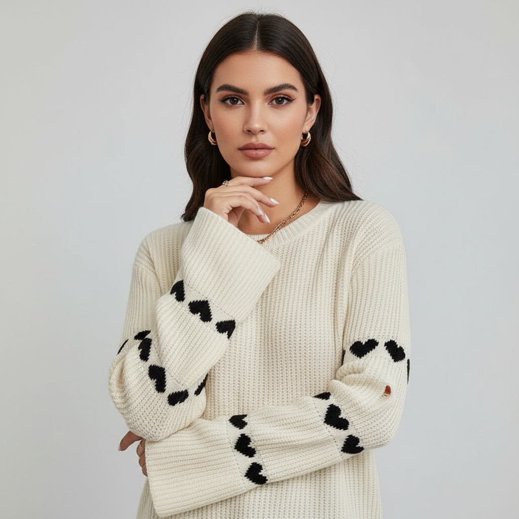 Dea Studios Gebreide Trui met Hartjes en Belmouwen
