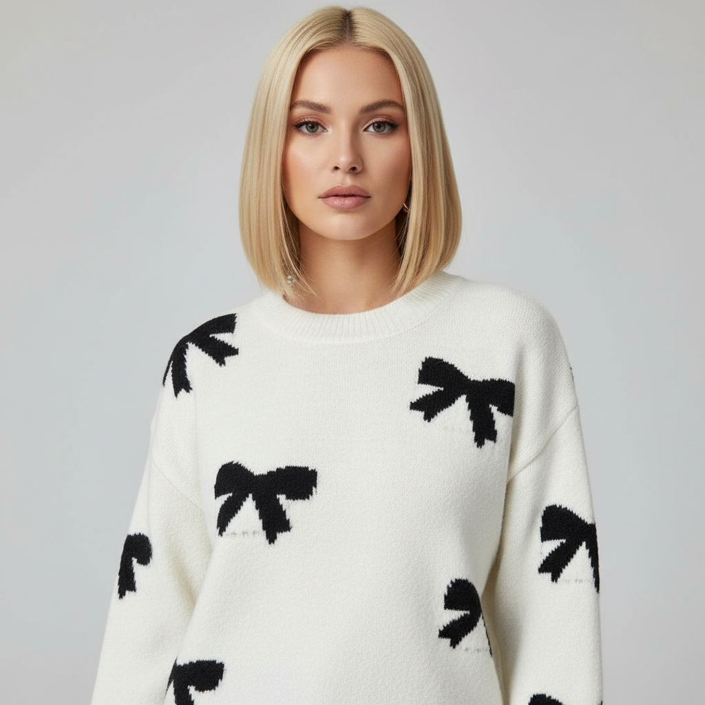 Gebreide Dames Sweater met Strikjes – Premium Kwaliteit Wolmix