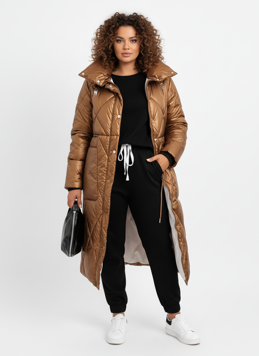 Lange Gewatteerde Jas met Hoge Kraag | Dea Studios