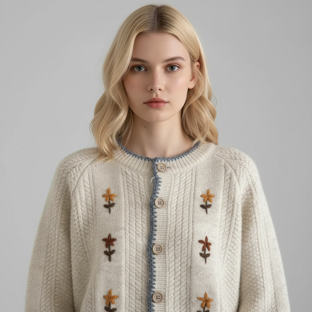 Gebreide Cardigan met Bloemen