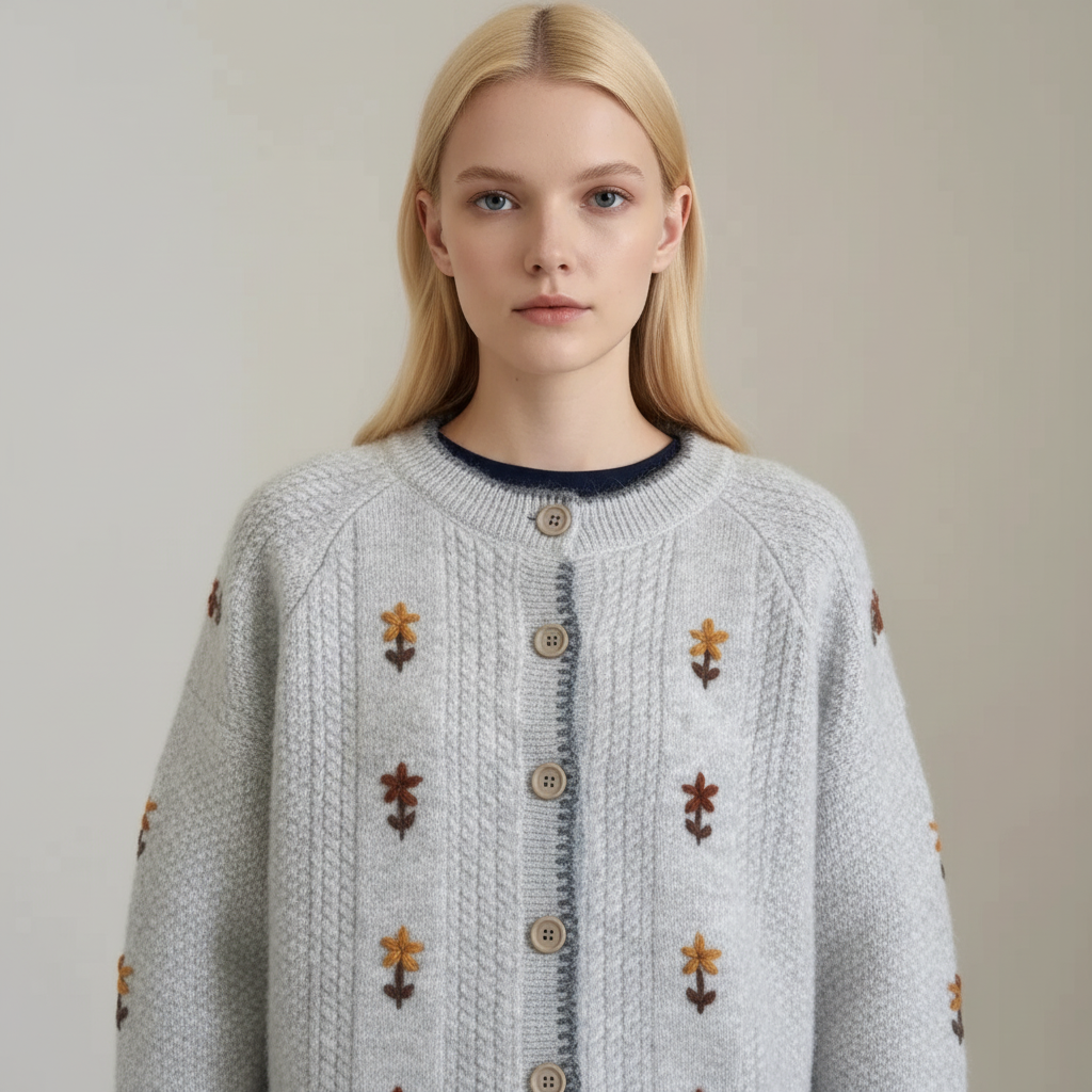 Gebreide Cardigan met Bloemen