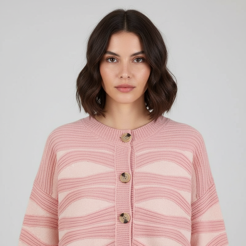 Gebreide Dames Cardigan met Golfpatroon - Premium Kwaliteit