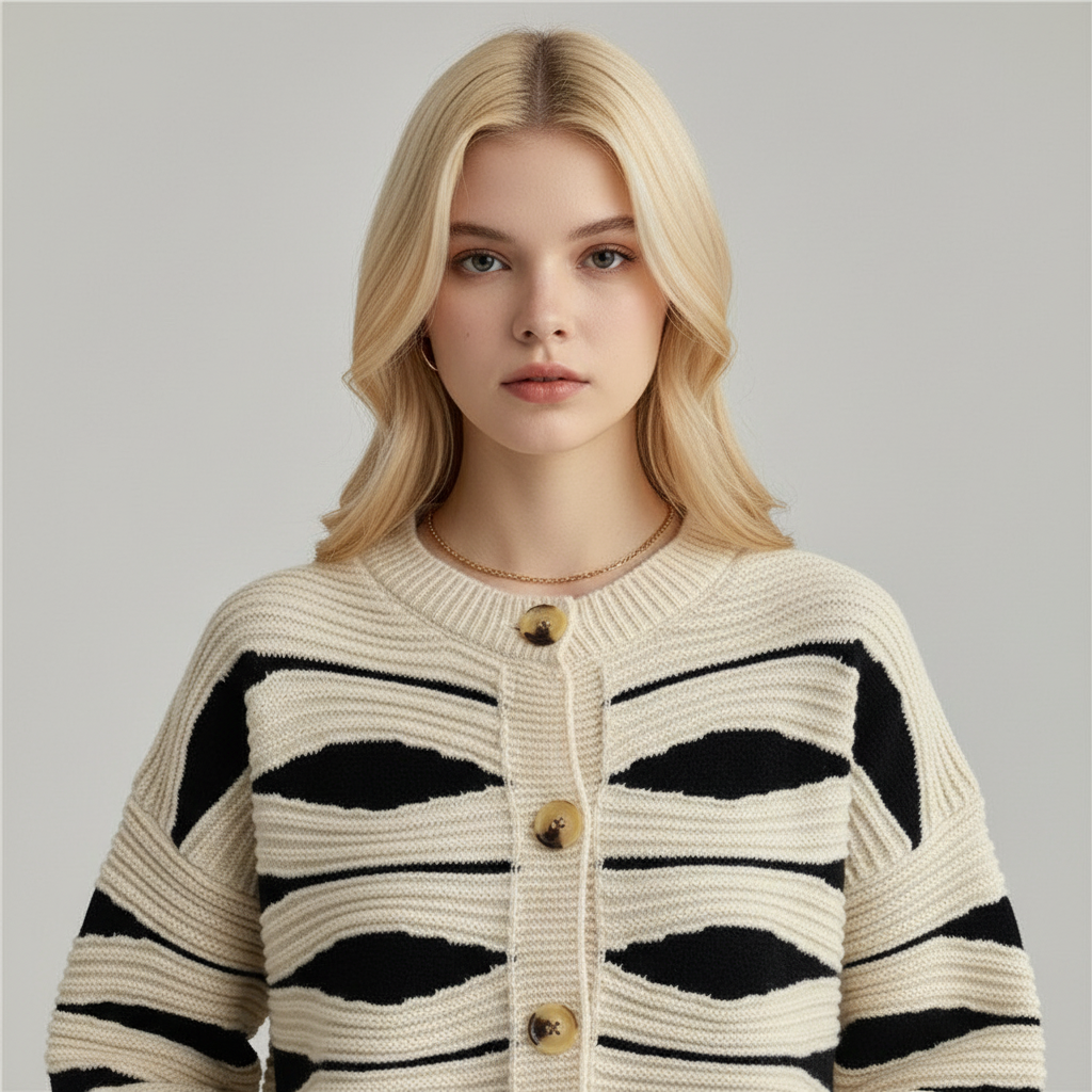 Gebreide Cardigan met Golfpatroon - Premium Kwaliteit