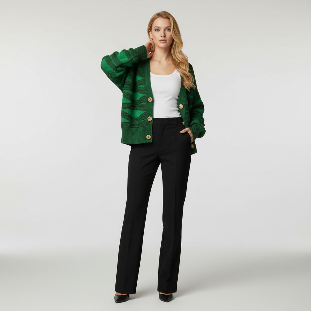 Gebreide Dames Cardigan met Golfpatroon - Premium Kwaliteit