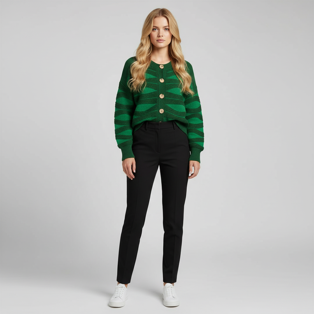 Gebreide Cardigan met Golfpatroon - Premium Kwaliteit