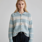 Gestreepte Dames Cardigan – Cozy Knit met Knoopsluiting