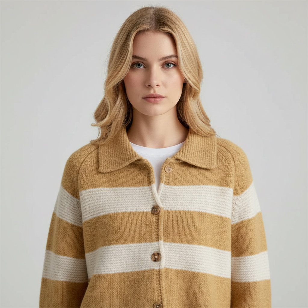 Gestreepte Dames Cardigan – Cozy Knit met Knoopsluiting